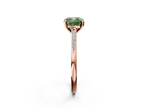 Rose gold Fancy Green Cushion  Cut Channel Set Solitaire Engagement Ring with Four-Prong Setting
