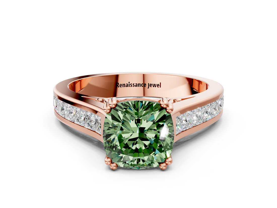 Rose gold Fancy Green Cushion  Cut Channel Set Solitaire Engagement Ring with Prong Setting_11