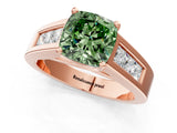 Rose gold Fancy Green Cushion Cut Cut Channel Set Solitaire Ring with Four-Prong Setting_1
