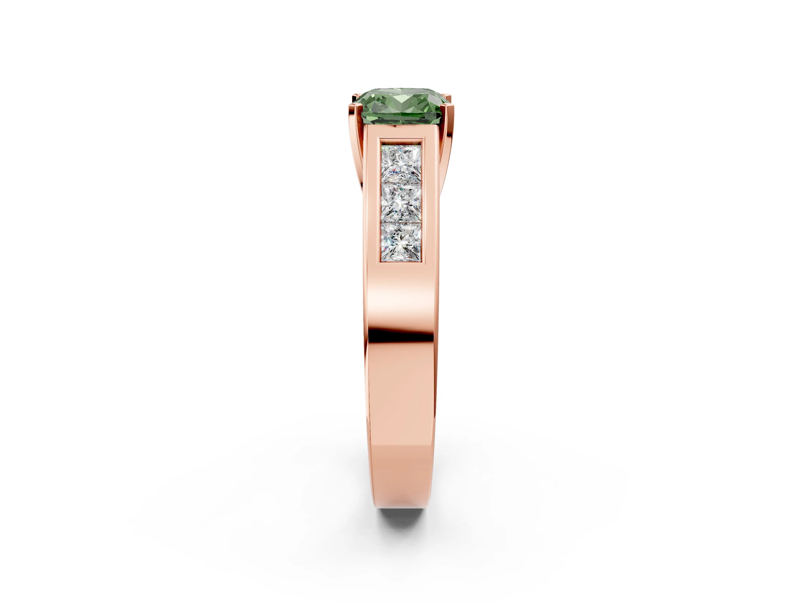 Rose gold Fancy Green Cushion Cut Cut Channel Set Solitaire Ring with Four-Prong Setting_2