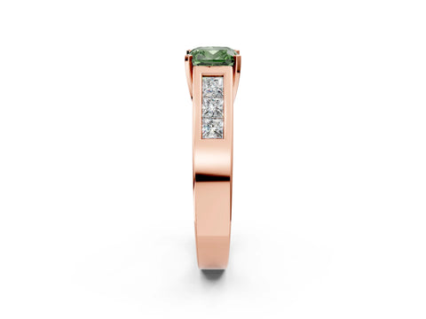 Rose gold Fancy Green Cushion Cut Cut Channel Set Solitaire Ring with Four-Prong Setting_2
