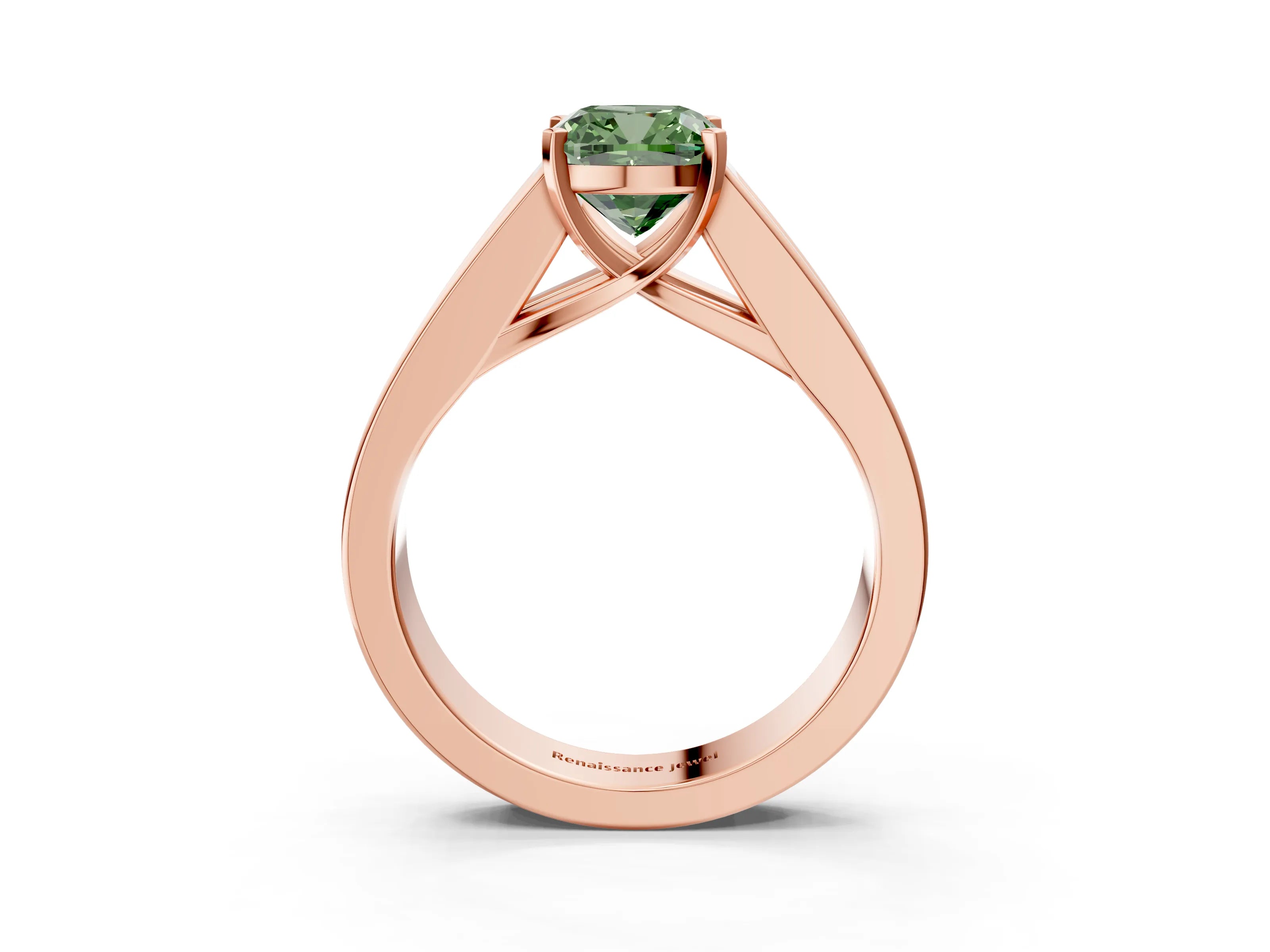 Rose gold Fancy Green Cushion Cut Cut Channel Set Solitaire Ring with Four-Prong Setting_3