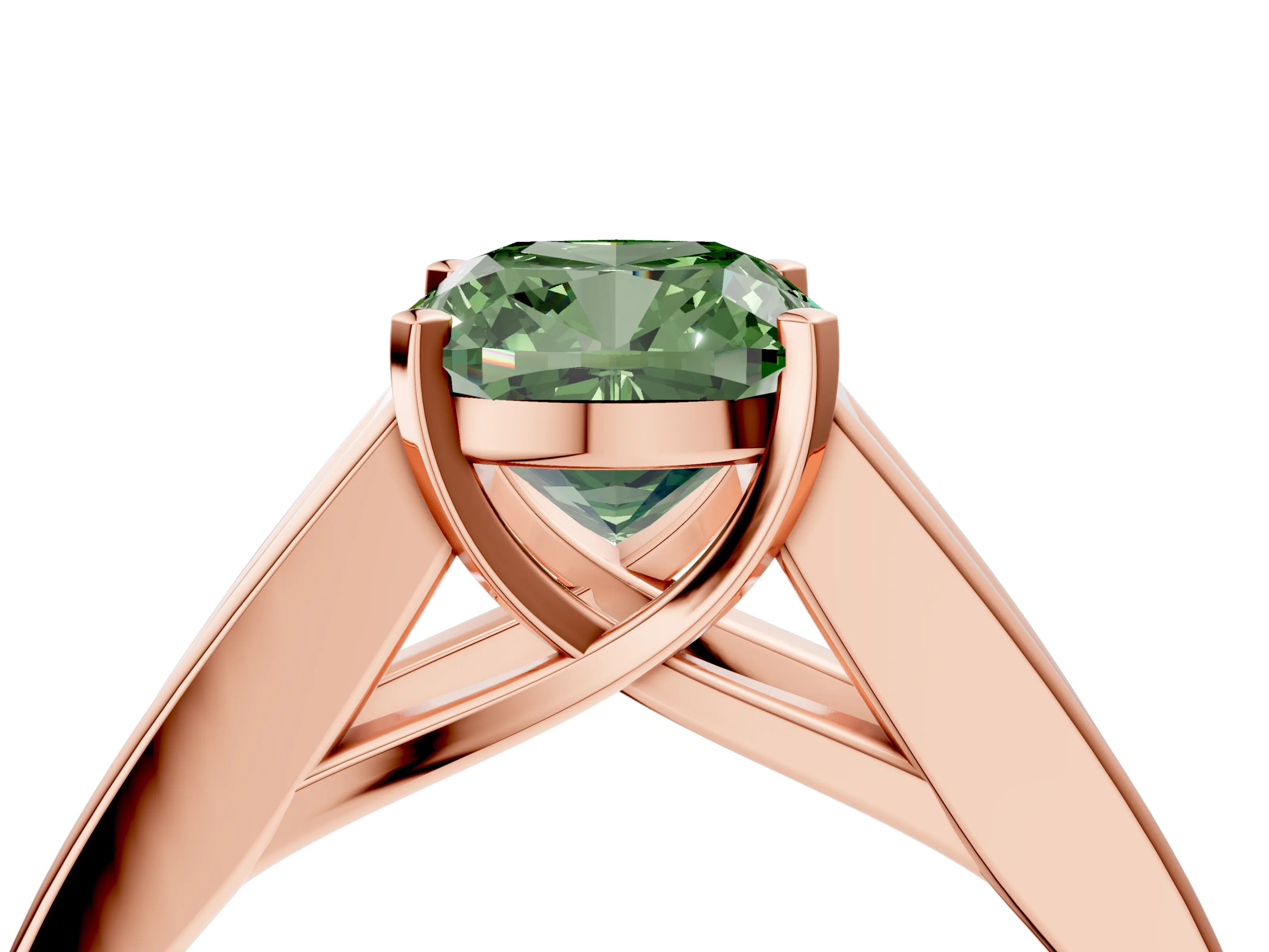 Rose gold Fancy Green Cushion Cut Cut Channel Set Solitaire Ring with Four-Prong Setting_4