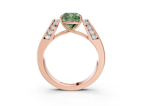 Rose gold Fancy Green Cushion Cut Cut Diamond Channel Set Solitaire Ring with Four-Prong Setting_3