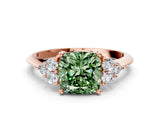 Rose gold Fancy Green Cushion Cut Cut Diamond Cluster Ring with Solitaire Band and Four-Prong Setting