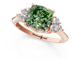 Rose gold Fancy Green Cushion Cut Cut Diamond Cluster Ring with Solitaire Band and Four-Prong Setting_1