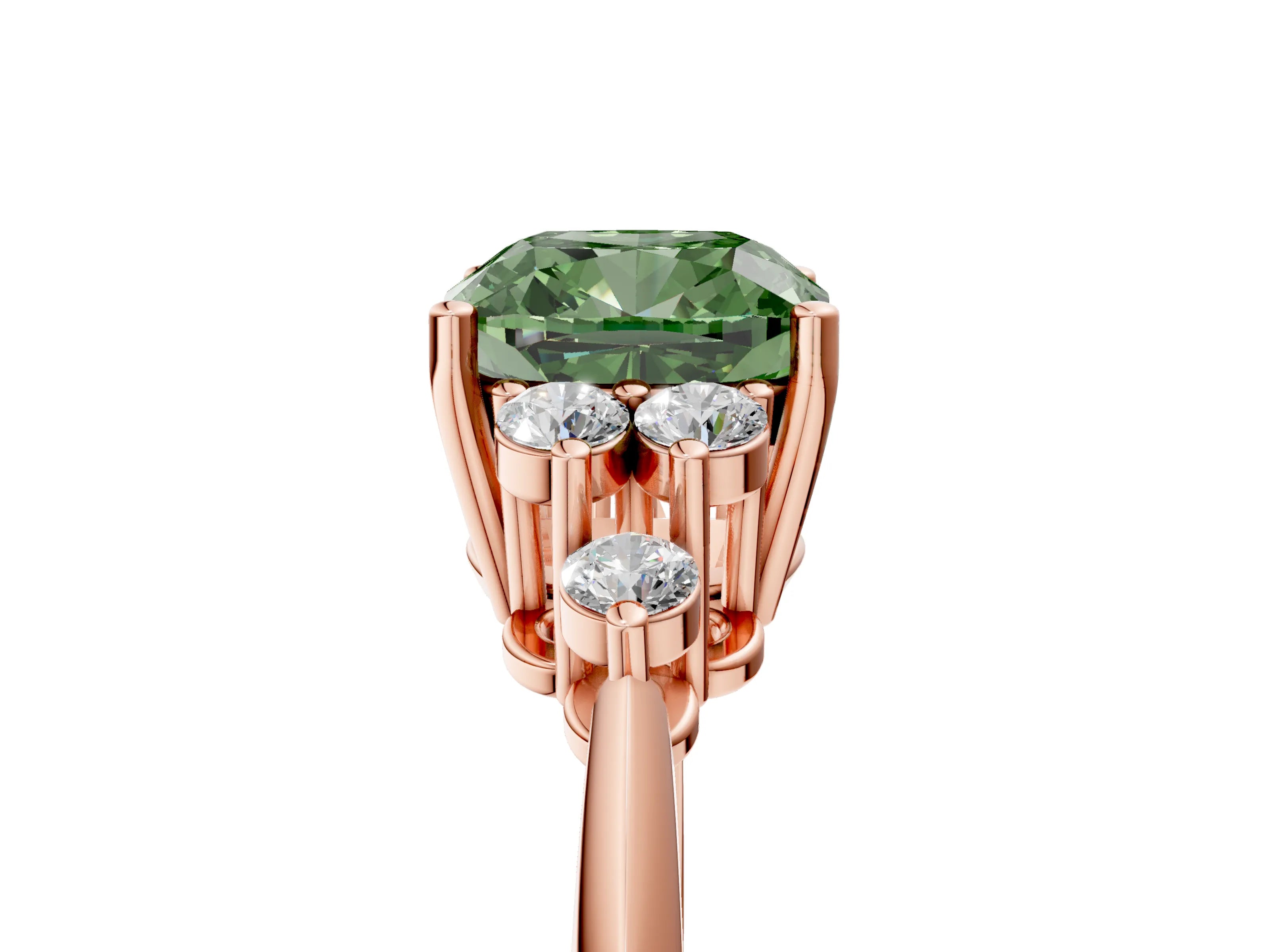 Rose gold Fancy Green Cushion Cut Cut Diamond Cluster Ring with Solitaire Band and Four-Prong Setting_5