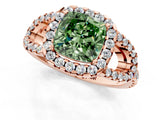 Rose gold Fancy Green Cushion Cut Cut Diamond Halo Engagement Ring with Open Split Pavé Band_1