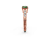 Rose gold Fancy Green Cushion Cut Cut Diamond Milgrain Pave Band Four-Prong Setting Ring_5