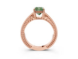 Rose gold Fancy Green Cushion Cut Cut Diamond Milgrain Pave Band Four-Prong Setting Ring_6