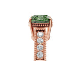 Rose gold Fancy Green Cushion Cut Cut Diamond Milgrain Pave Band Four-Prong Setting Ring_8