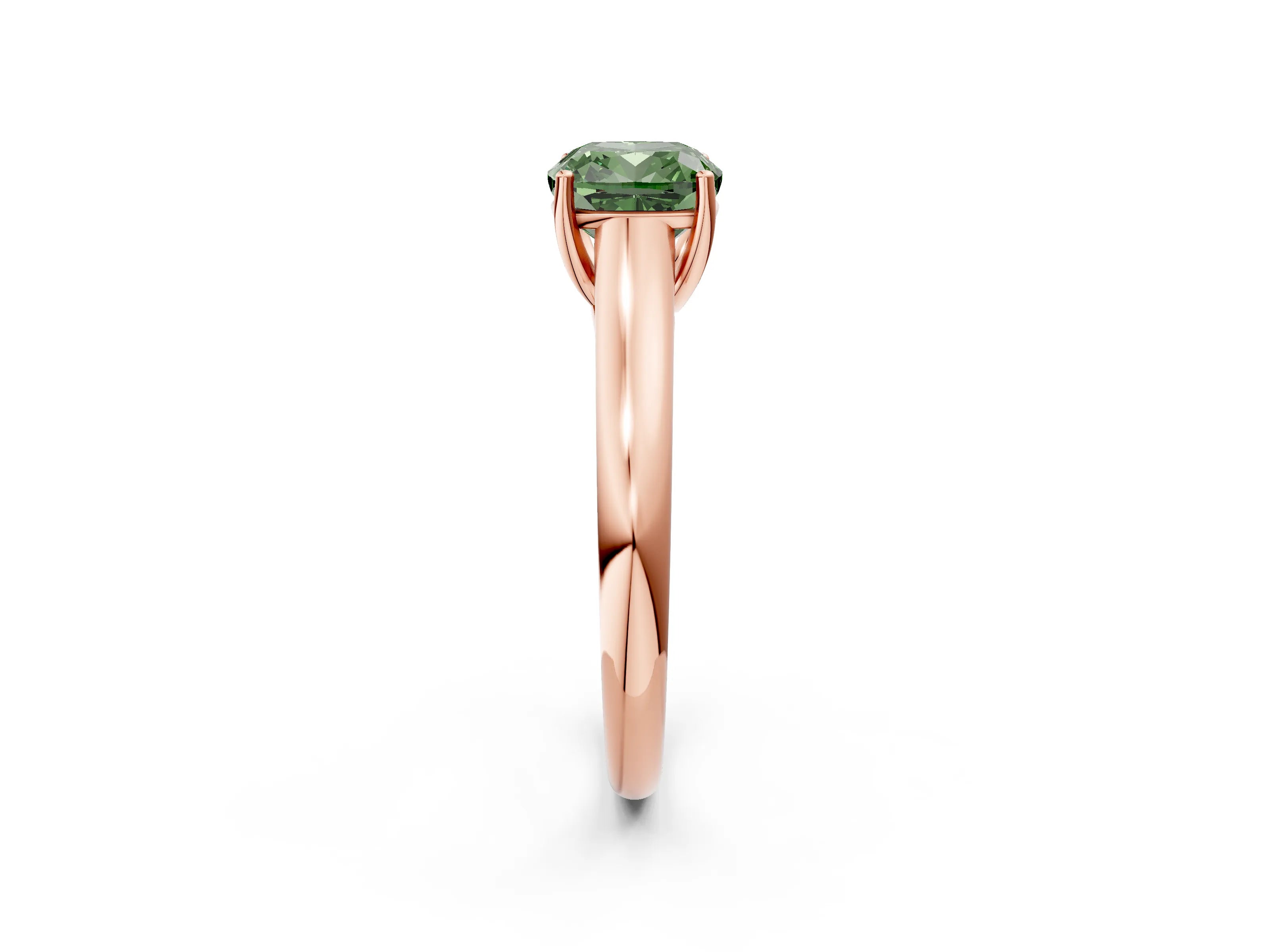 Rose gold Fancy Green Cushion Cut Cut Diamond Solitaire Engagement Ring with Tapered Plain Band and Four-Prong Setting_2