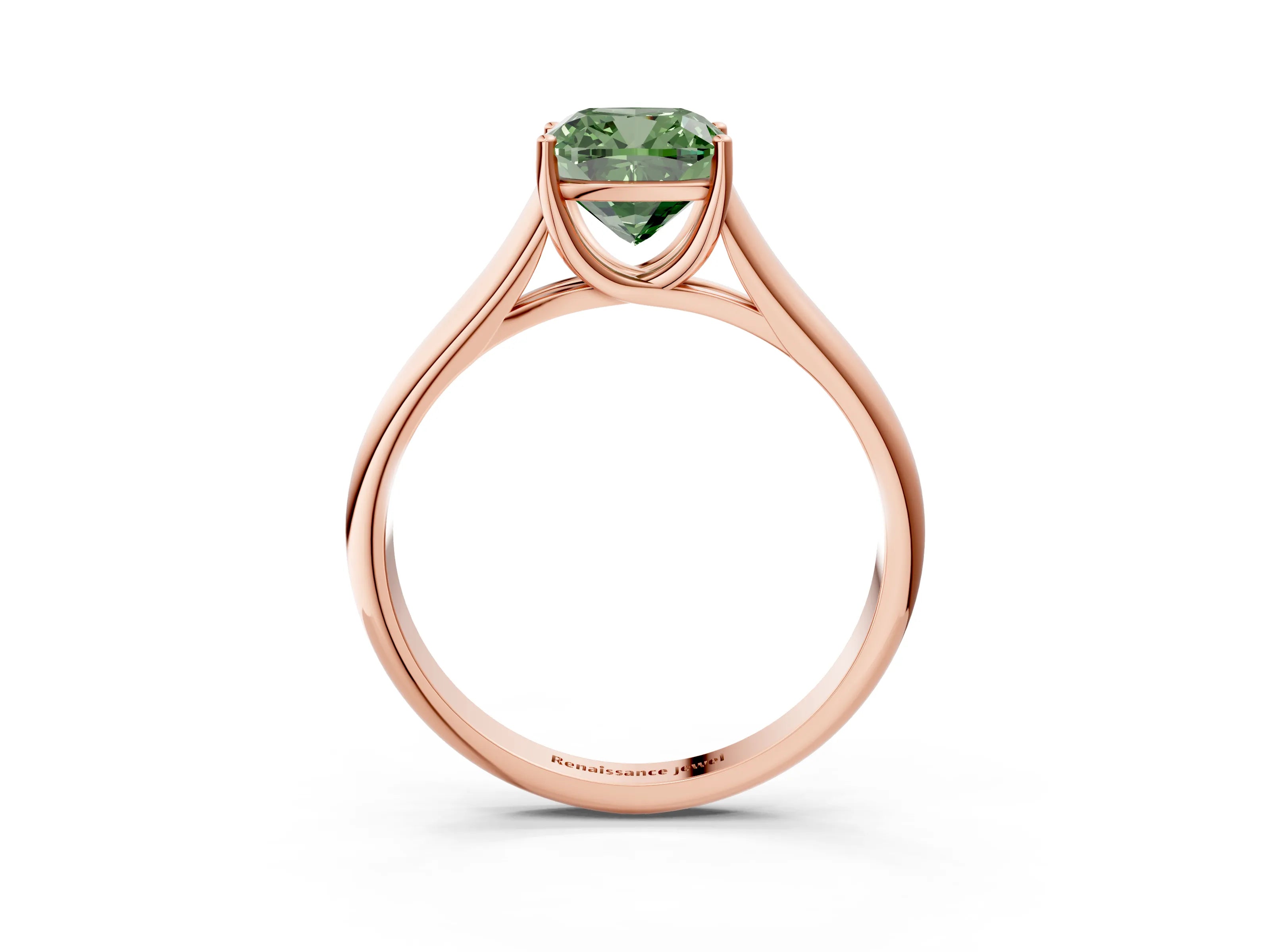 Rose gold Fancy Green Cushion Cut Cut Diamond Solitaire Engagement Ring with Tapered Plain Band and Four-Prong Setting_3