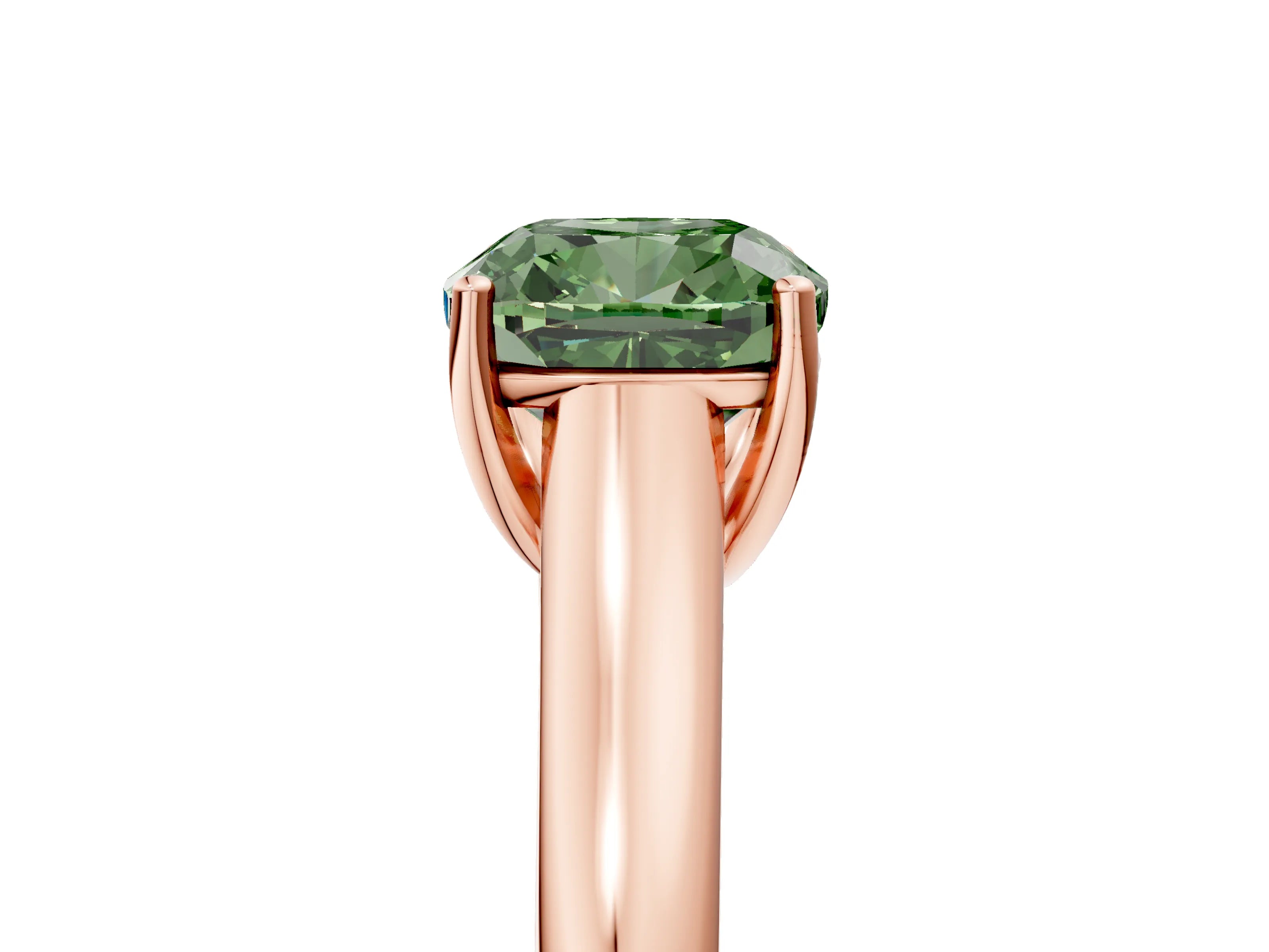 Rose gold Fancy Green Cushion Cut Cut Diamond Solitaire Engagement Ring with Tapered Plain Band and Four-Prong Setting_5