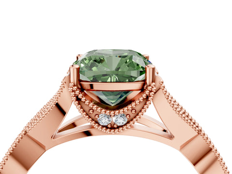 Rose gold Fancy Green Cushion Cut Cut Diamond Twisted Band with Milgrain Pave Setting and Four-Prong Setting_4