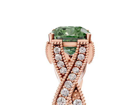 Rose gold Fancy Green Cushion Cut Cut Diamond Twisted Band with Milgrain Pave Setting and Four-Prong Setting_5