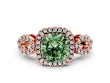 Rose gold Fancy Green Cushion Cut Cut Halo Diamond Infinity Band with Four-Prong Setting