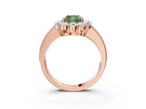 Rose gold Fancy Green Cushion Cut Cut Halo Diamond Pavé Engagement Ring with Milgrain Detailing_3