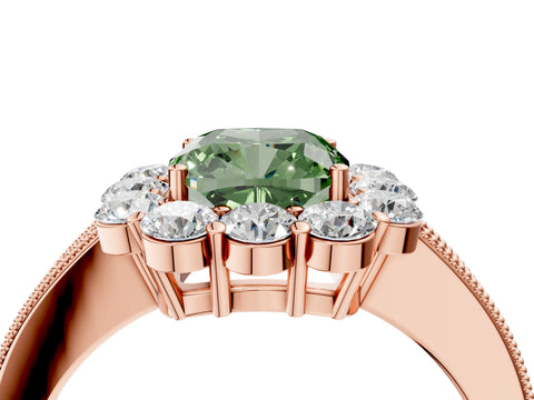 Rose gold Fancy Green Cushion Cut Cut Halo Diamond Pavé Engagement Ring with Milgrain Detailing_4