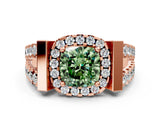 Rose gold Fancy Green Cushion Cut Cut Halo Split Shank Prong Set Ring