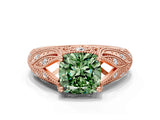 Rose gold Fancy Green Cushion Cut Cut Milgrain Pave Diamond Engagement Ring with Four-Prong Setting_15