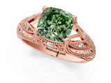 Rose gold Fancy Green Cushion Cut Cut Milgrain Pave Diamond Engagement Ring with Four-Prong Setting_16