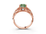 Rose gold Fancy Green Cushion Cut Cut Milgrain Pave Diamond Engagement Ring with Four-Prong Setting_18