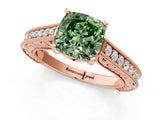 Rose gold Fancy Green Cushion Cut Cut Pave Band Milgrain Solitaire Ring_1
