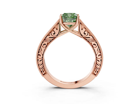 Rose gold Fancy Green Cushion Cut Cut Pave Band Milgrain Solitaire Ring_3