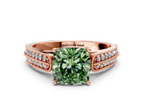 Rose gold Fancy Green Cushion Cut Cut Pave Split Shank Engagement Ring with Four-Prong Setting