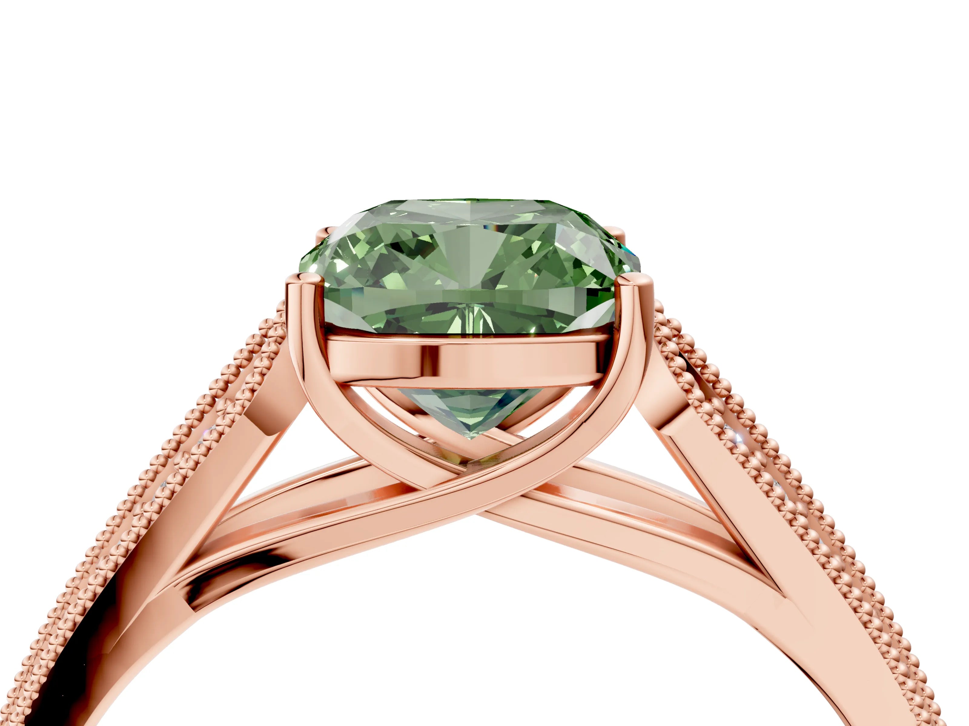 Rose gold Fancy Green Cushion Cut Cut Pave Split Shank Engagement Ring with Four-Prong Setting_4