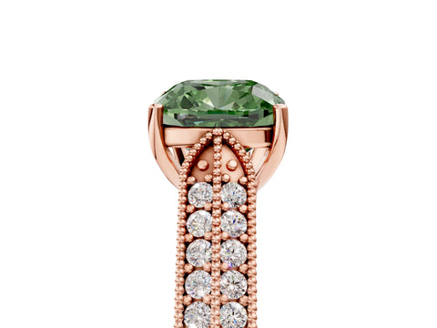 Rose gold Fancy Green Cushion Cut Cut Pave Split Shank Engagement Ring with Four-Prong Setting_5