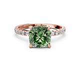 Rose gold Fancy Green Cushion Cut Diamond Brilliant Solitaire Ring with Pavé Band and Four-Prong Setting_12