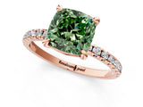 Rose gold Fancy Green Cushion Cut Diamond Brilliant Solitaire Ring with Pavé Band and Four-Prong Setting_13