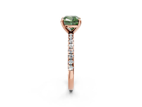 Rose gold Fancy Green Cushion Cut Diamond Brilliant Solitaire Ring with Pavé Band and Four-Prong Setting_2