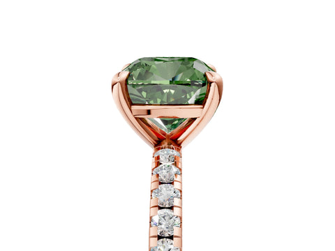 Rose gold Fancy Green Cushion Cut Diamond Brilliant Solitaire Ring with Pavé Band and Four-Prong Setting_5