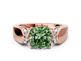 Rose gold Fancy Green Cushion Cut Diamond Channel Set Solitaire Ring with Four-Prong Setting_12
