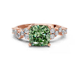 Rose gold Fancy Green Cushion Cut Diamond Cluster Pavé Band with Four-Prong Setting_3