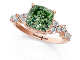 Rose gold Fancy Green Cushion Cut Diamond Cluster Pavé Band with Four-Prong Setting_4
