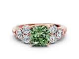 Rose gold Fancy Green Cushion  Cut Diamond Cluster Ring with Round Accent Stones and Prong Setting on a Classic Band_49