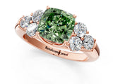 Rose gold Fancy Green Cushion  Cut Diamond Cluster Ring with Round Accent Stones and Prong Setting on a Classic Band_50