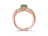 Rose gold Fancy Green Cushion  Cut Diamond Cluster Ring with Round Accent Stones and Prong Setting on a Classic Band_52