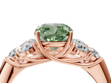 Rose gold Fancy Green Cushion  Cut Diamond Cluster Ring with Round Accent Stones and Prong Setting on a Classic Band_53