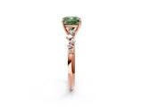 Rose gold Fancy Green Cushion Cut Diamond Cluster Side Stone Solitaire Ring with Prong Setting_71