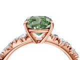 Rose gold Fancy Green Cushion Cut Diamond Cluster Side Stone Solitaire Ring with Prong Setting_73