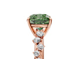 Rose gold Fancy Green Cushion Cut Diamond Cluster Side Stone Solitaire Ring with Prong Setting_74