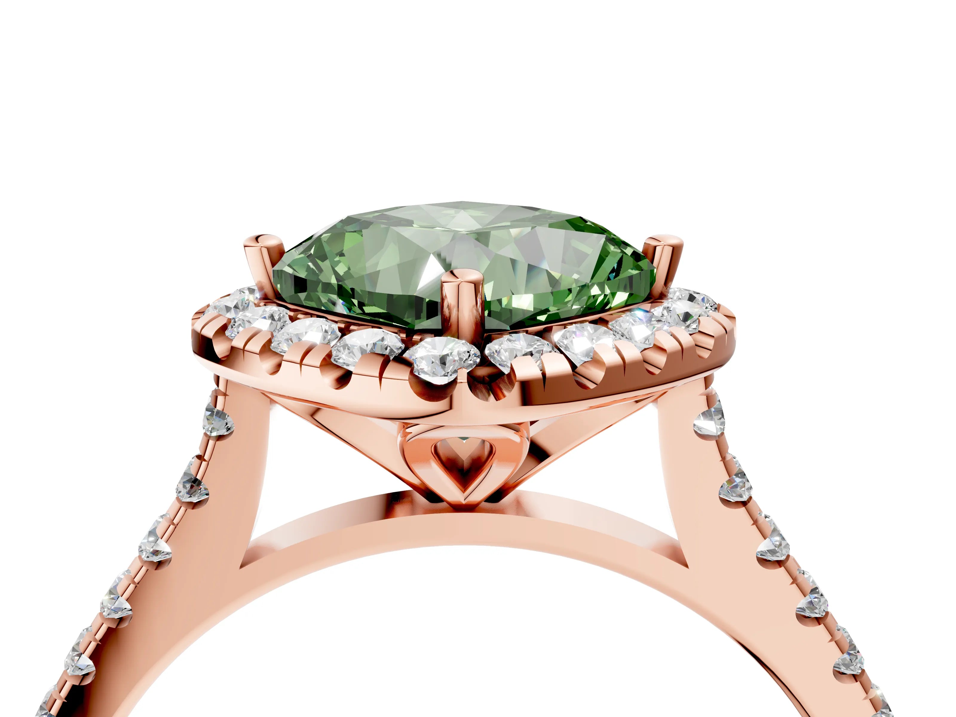 Rose gold Fancy Green Cushion Cut Diamond Cushion Halo Ring with Pavé Band_4