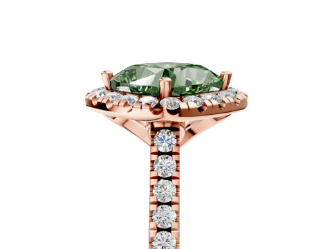 Rose gold Fancy Green Cushion Cut Diamond Cushion Halo Ring with Pavé Band_5