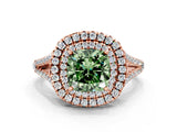 Rose gold Fancy Green Cushion Cut Diamond Double Halo Ring with Pavé Band and Prong Setting_75