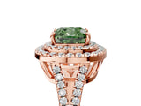 Rose gold Fancy Green Cushion Cut Diamond Double Halo Ring with Pavé Band and Prong Setting_80